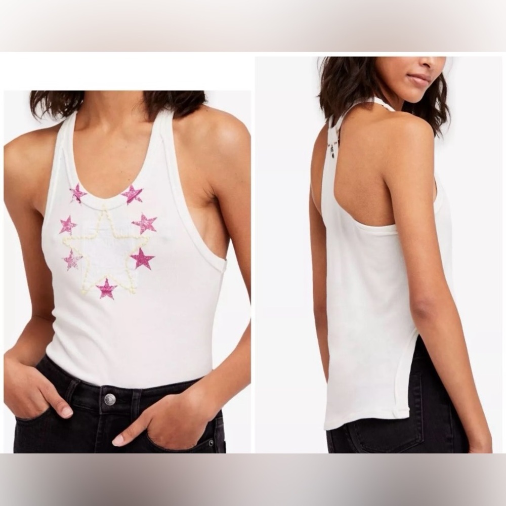 NEW FREE PEOPLE Sz S WE THE FREE LIEUTENANT STAR TANK TOP WHITE